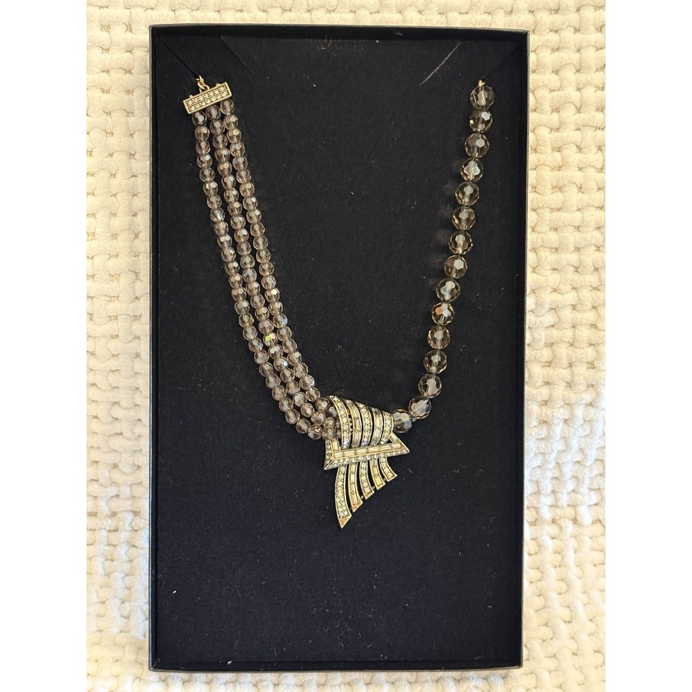 Heidi Daus Smoky Crystal Necklace Multi-Strand Art Deco Statement Jewelry 398788